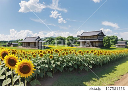 ひまわり畑と夏雲 ひまわり畑と夏雲 127581358