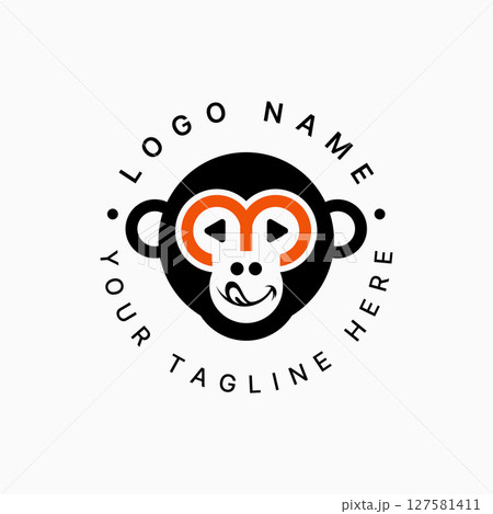 Logo design graphic concept creative premium vector stock image top sell monkey head number 3 font glasses to kids animal to zoo gorilla fun cute kids Logo design graphic concept creative premium vector stock image top sell monkey head number 3 font glasses to kids animal to zoo gorilla fun cute kids 127581411
