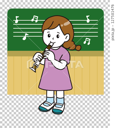 音樂室背景_音樂課_豎笛_女孩 127581476