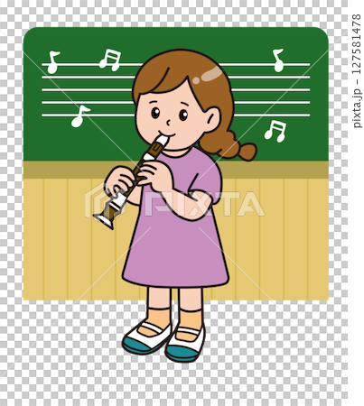 音樂室背景_音樂課_豎笛_女孩 127581478