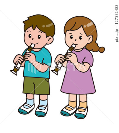 学校生活_音楽の授業_リコーダー_男女 学校生活_音楽の授業_リコーダー_男女 127581482