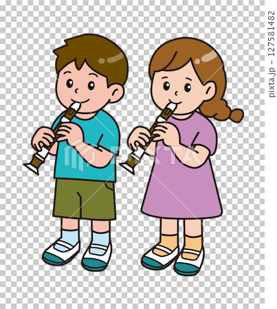 School life_Music class_Recorder_Boys and girls 127581482