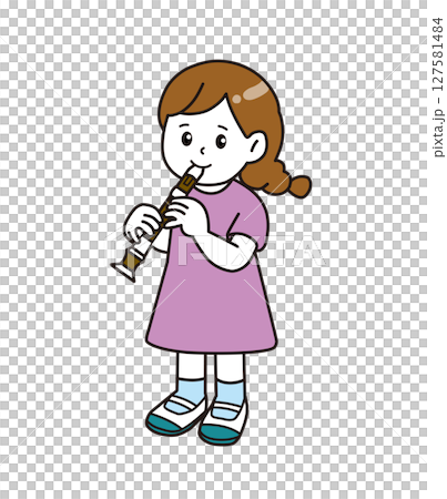 School life_music class_recorder_girl 127581484