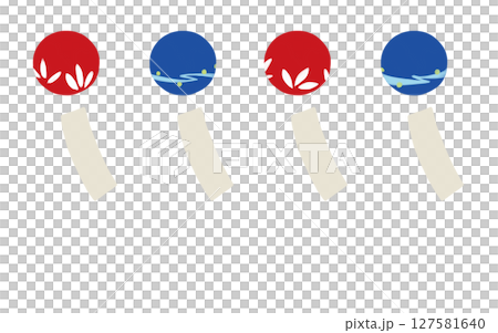 Patterned red and blue wind chimes Patterned red and blue wind chimes 127581640