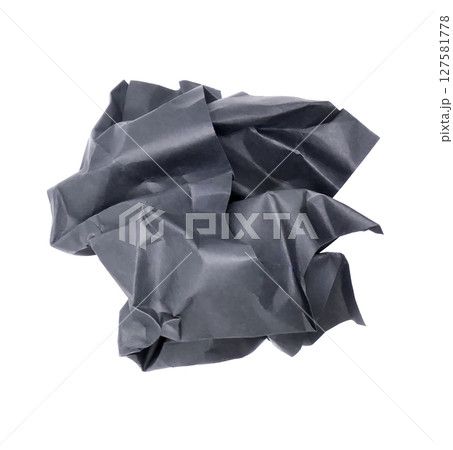 Crumpled black paper ball isolated on white background 127581778