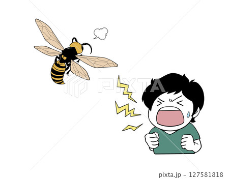 叫ぶ子供と興奮しているスズメバチのイラスト 叫ぶ子供と興奮しているスズメバチのイラスト 127581818