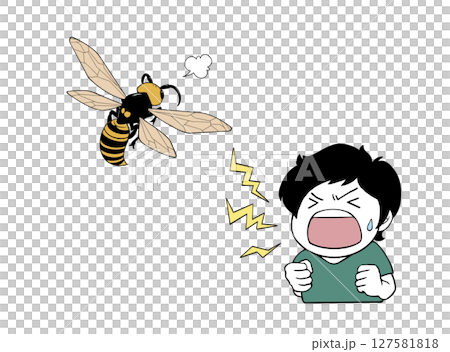 叫ぶ子供と興奮しているスズメバチのイラスト 叫ぶ子供と興奮しているスズメバチのイラスト 127581818