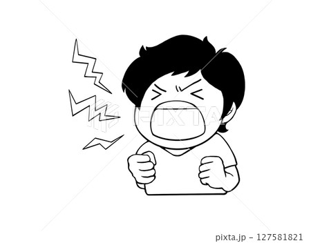 叫ぶ子供のシンプルな白黒イラスト 127581821