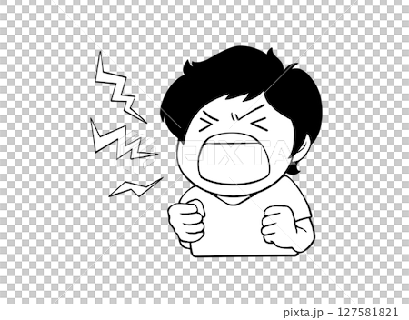 叫ぶ子供のシンプルな白黒イラスト 127581821