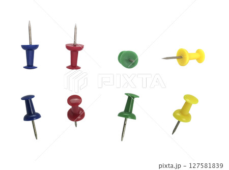 Set of paper pins isolated on white background Set of paper pins isolated on white background 127581839