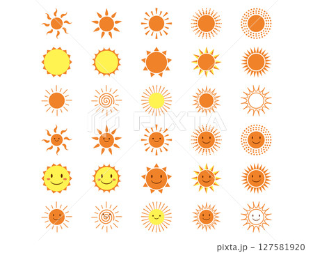 太陽とかわいい笑顔の太陽セット 127581920