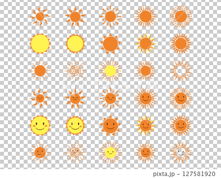 太陽とかわいい笑顔の太陽セット 127581920