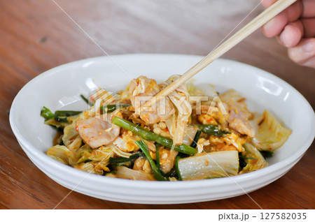 stir fried vegetable in oyster sauce or vegetable salad or sukiyaki stir fried vegetable in oyster sauce or vegetable salad or sukiyaki 127582035