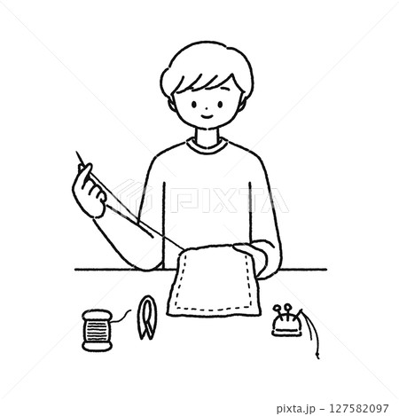 縫い物をする男性 線画 縫い物をする男性 線画 127582097