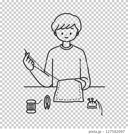 縫い物をする男性 線画 縫い物をする男性 線画 127582097