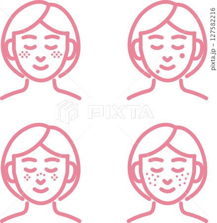 アイコン 美容 肌 顔 シミ 医療 治療 美容医療 人物 女性 線 シンプル イラスト素材セット アイコン 美容 肌 顔 シミ 医療 治療 美容医療 人物 女性 線 シンプル イラスト素材セット 127582216