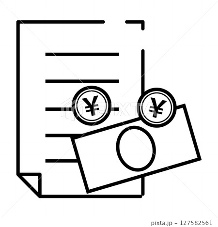 書類とお金の支払いイメージの白黒アイコンイラスト 127582561