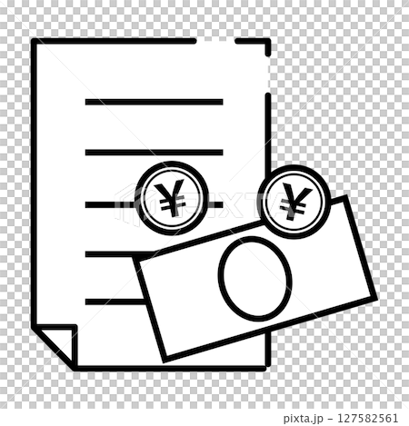 書類とお金の支払いイメージの白黒アイコンイラスト 127582561