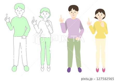 指差しポーズの人物イラストセット 指差しポーズの人物イラストセット 127582565