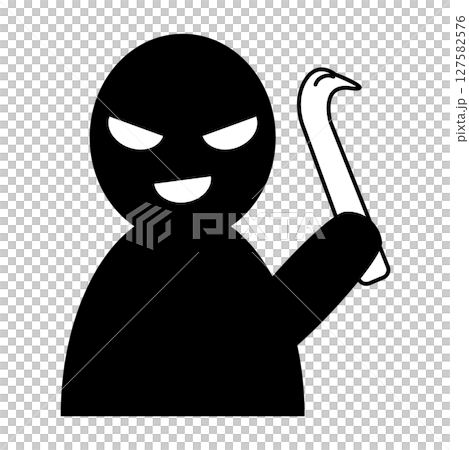Silhouette icon of a dangerous person holding a crowbar 127582576
