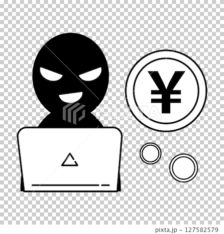 Icon of internet scammer targeting money 127582579
