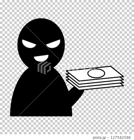 Icon of a suspicious person targeting money Icon of a suspicious person targeting money 127582586