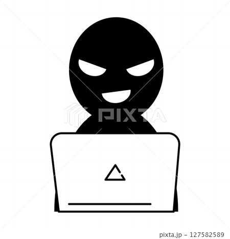 パソコンを操作する怪しい人物のアイコン 127582589