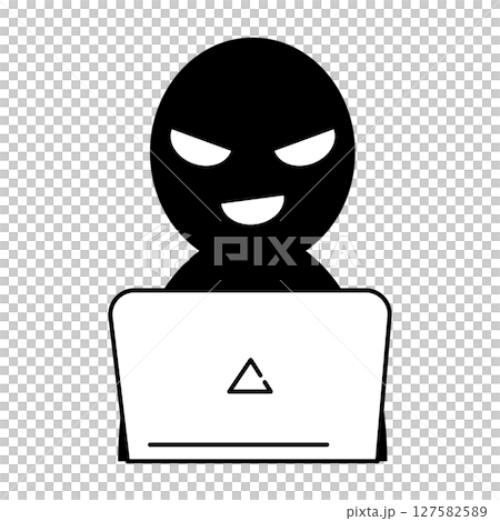 パソコンを操作する怪しい人物のアイコン 127582589