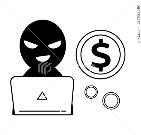 パソコンでドル詐欺をする怪しい人物のアイコン パソコンでドル詐欺をする怪しい人物のアイコン 127582590