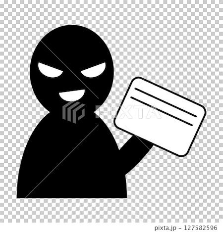 Silhouette icon of a suspicious person targeting bankbooks and cards Silhouette icon of a suspicious person targeting bankbooks and cards 127582596