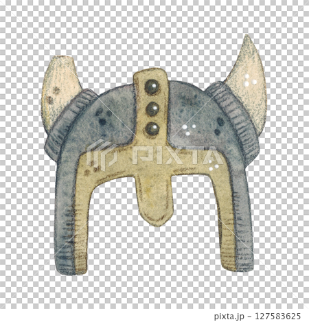 Iron Viking helmet with horns on a white background Iron Viking helmet with horns on a white background 127583625