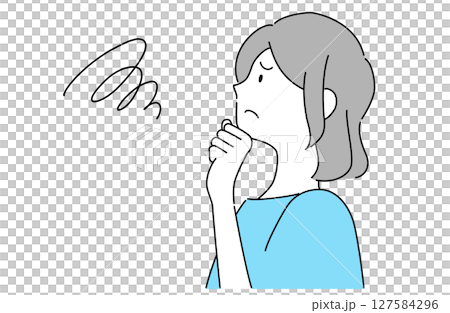 Profile of a woman with a thoughtful expression and her hand on her chin, vector illustration 127584296