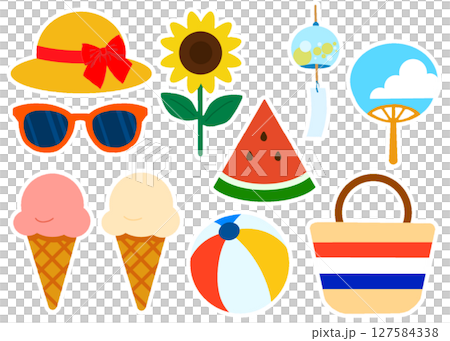 シンプルでポップな夏の素材集〈白ふちあり〉 127584338