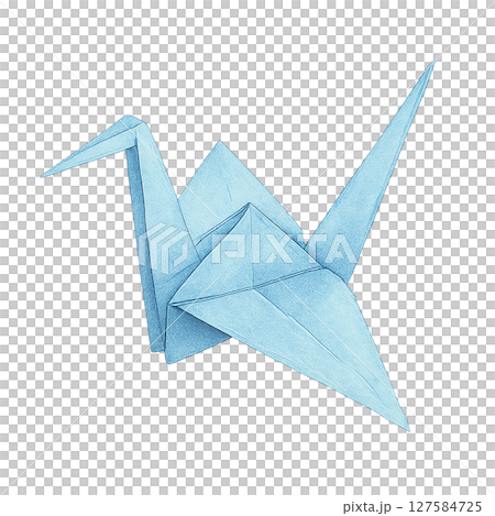Light blue origami crane illustration material (cutout, origami, peace, Japanese style) 127584725