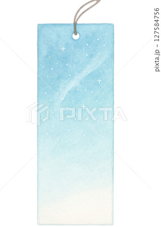 水彩風の星空短冊イラスト（青グラデーション・夜空・白背景・切り抜き素材） 127584756
