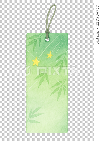 水彩風格的七夕短冊插圖（竹子和星星、綠色漸變、白色背景、剪切素材） 127584757