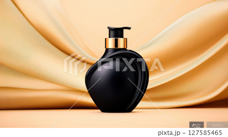 Luxurious cosmetic bottle with sleek design against soft fabric backdrop, perfect for enhancing beauty routines Luxurious cosmetic bottle with sleek design against soft fabric backdrop, perfect for enhancing beauty routines 127585465