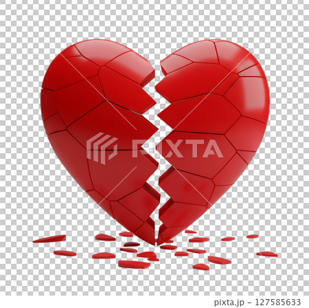 Red broken heart minimalist 3D rendering in a soft and smooth renderer 127585633