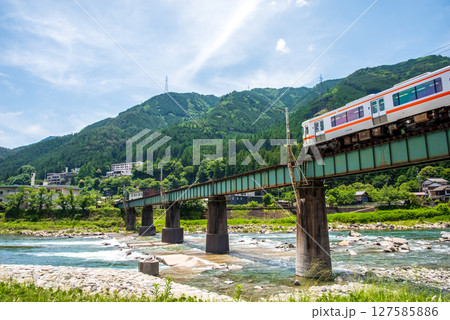 下呂温泉を行くJR高山線普通列車 127585886