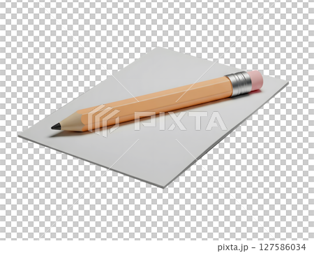 Classic yellow pencil on paper minimalist 3D rendering in a soft and smooth renderer 127586034
