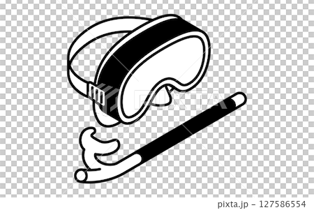 呼吸管和浮潛面罩的簡單線條畫插圖，夏季等距插圖 127586554