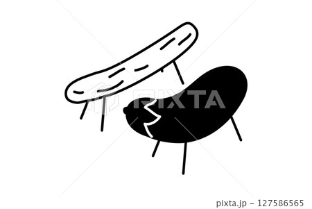 お盆に飾る精霊馬のシンプルな線画イラスト、夏のアイソメトリックイラスト 127586565