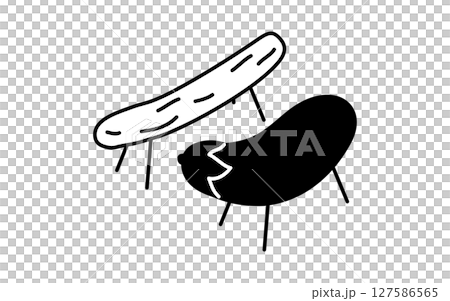 お盆に飾る精霊馬のシンプルな線画イラスト、夏のアイソメトリックイラスト 127586565