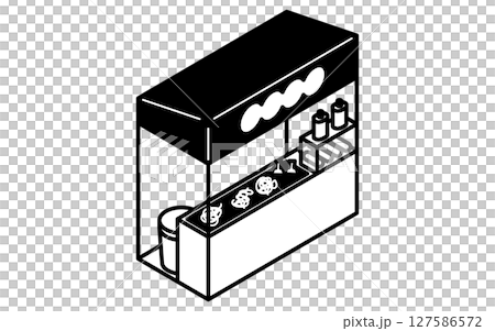 焼きそばの屋台のシンプルな線画イラスト、夏のアイソメトリックイラスト 127586572