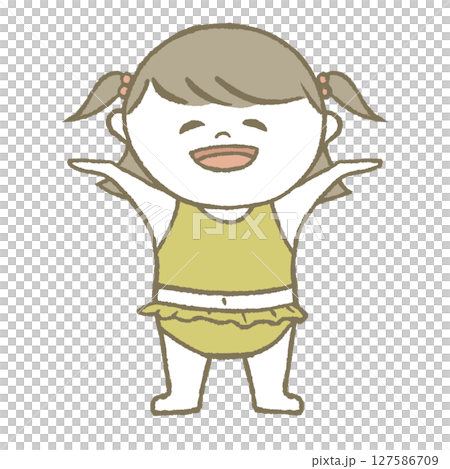 Child in swimsuit, smiling, yellow Child in swimsuit, smiling, yellow 127586709
