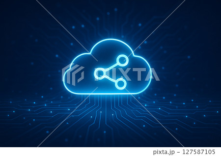 AI generated image showing a glowing cloud with connection icon symbolizing digital data processing seamless communication and futuristic computing in a secure blue tech environment 127587105