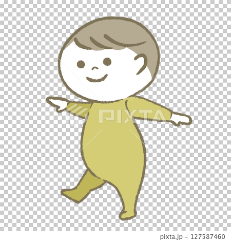 Smiling baby walking yellow Smiling baby walking yellow 127587460