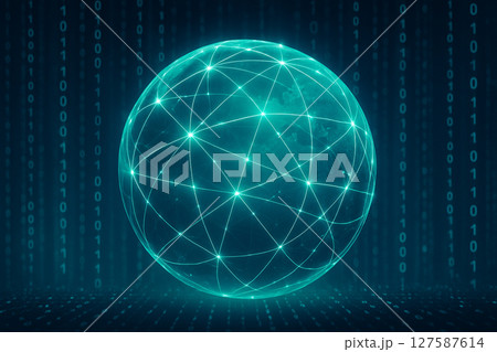 AI generated digital earth glowing in cyber space with abstract binary codes and global data connections symbolizing futuristic technology and seamless connectivity 127587614