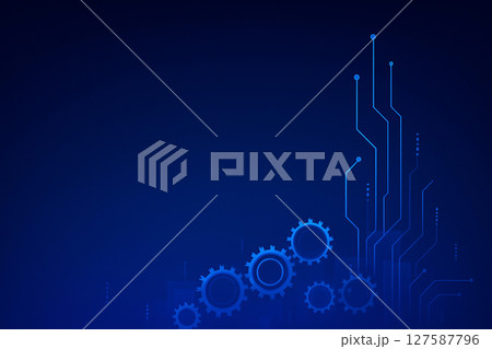 AI generated abstract technology background with glowing digital circuit lines and mechanical gears symbolizing the integration of automation and intelligent systems in modern industry 127587796