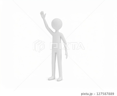 手を挙げる3Dキャラクターの挨拶ポーズ 127587889